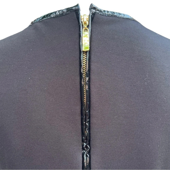 Julie Brown NYC Black Sheath Dress with Front Pockets and Faux Leather Trim Sz M - Picture 10 of 15